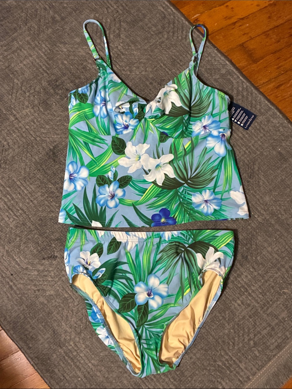 Lands' End Blue and Green Tropical Floral Tankini